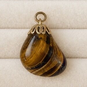 Vintage 
Tigers Eye Pendant Nugget Natural Stone Jewelry 80 Brown Gold Filigree